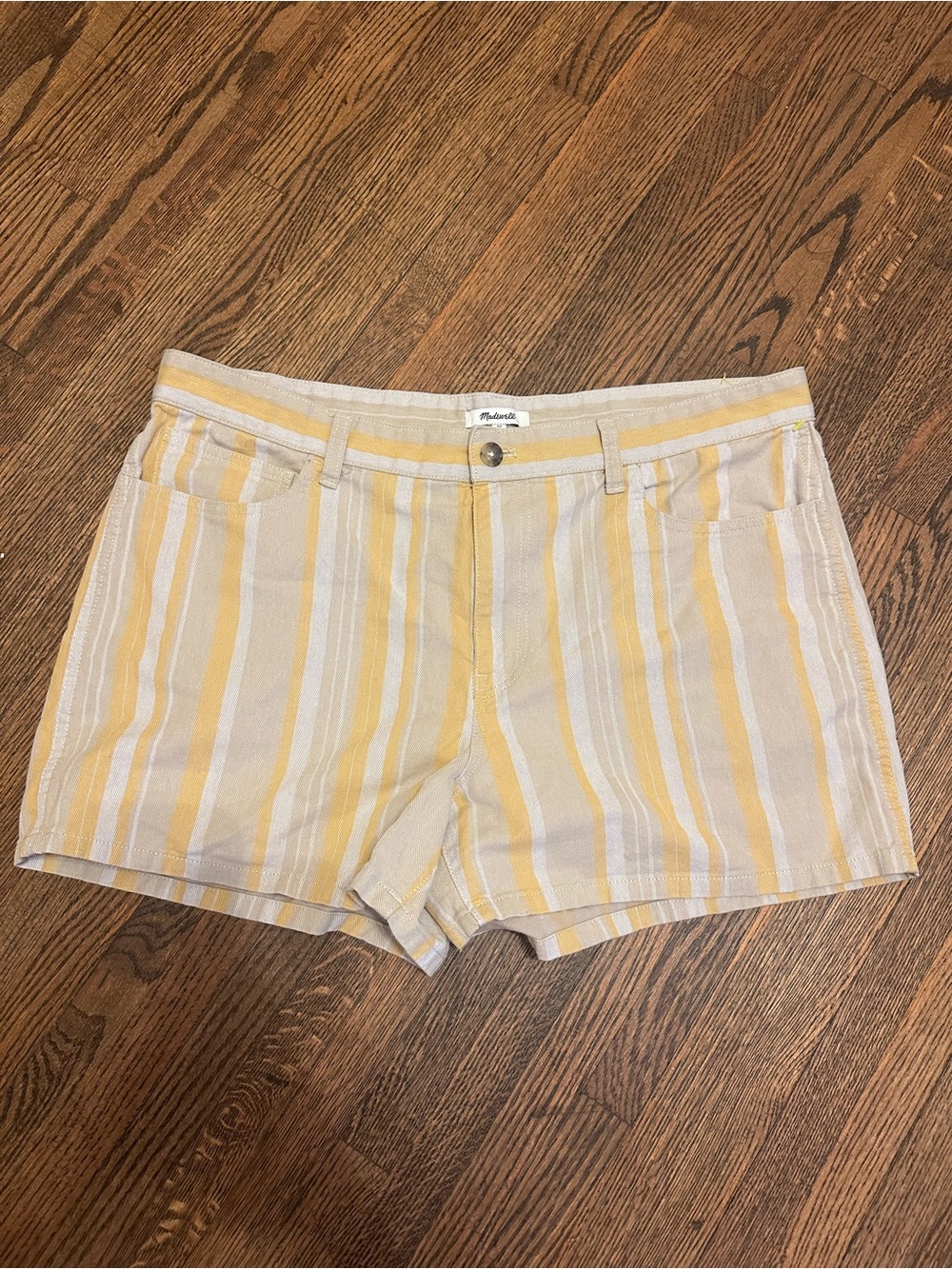 Madewell Yellow and Cream Striped Bermuda Shorts